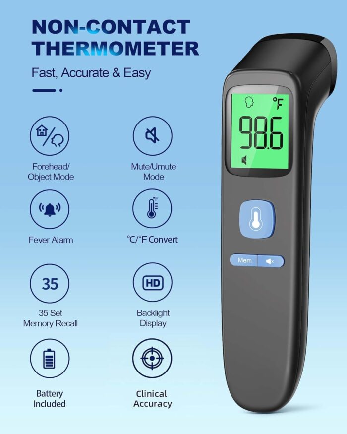 ANMEATE No-Touch Forehead Thermometer for Adults, Infrared Digital Thermometer for Kids - Image 2