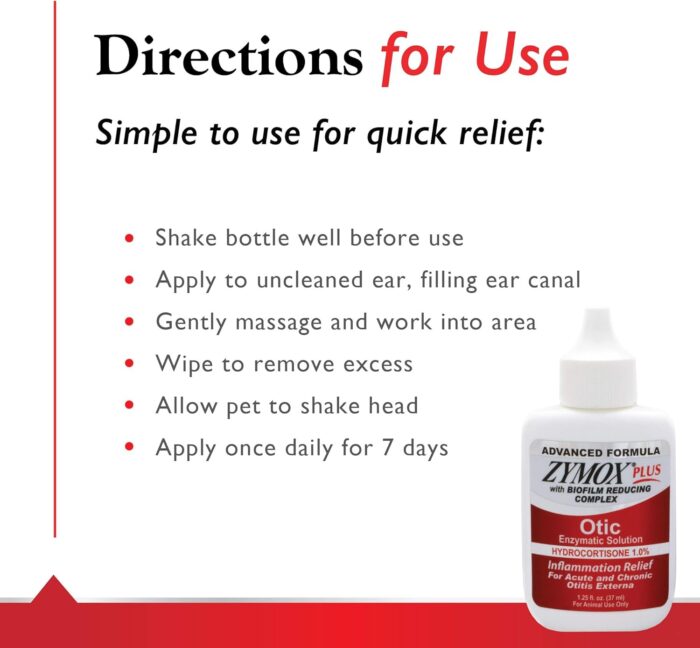 Zymox Advanced Formula Otic Plus Enzymatic Ear Solution for Dogs and Cats with 1% Hydrocortisone, 1.25oz - Image 6